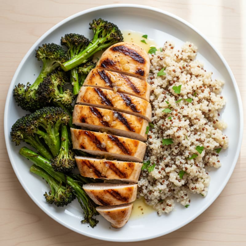 Grilled Chicken Breast with Roasted Broccoli and Quinoa