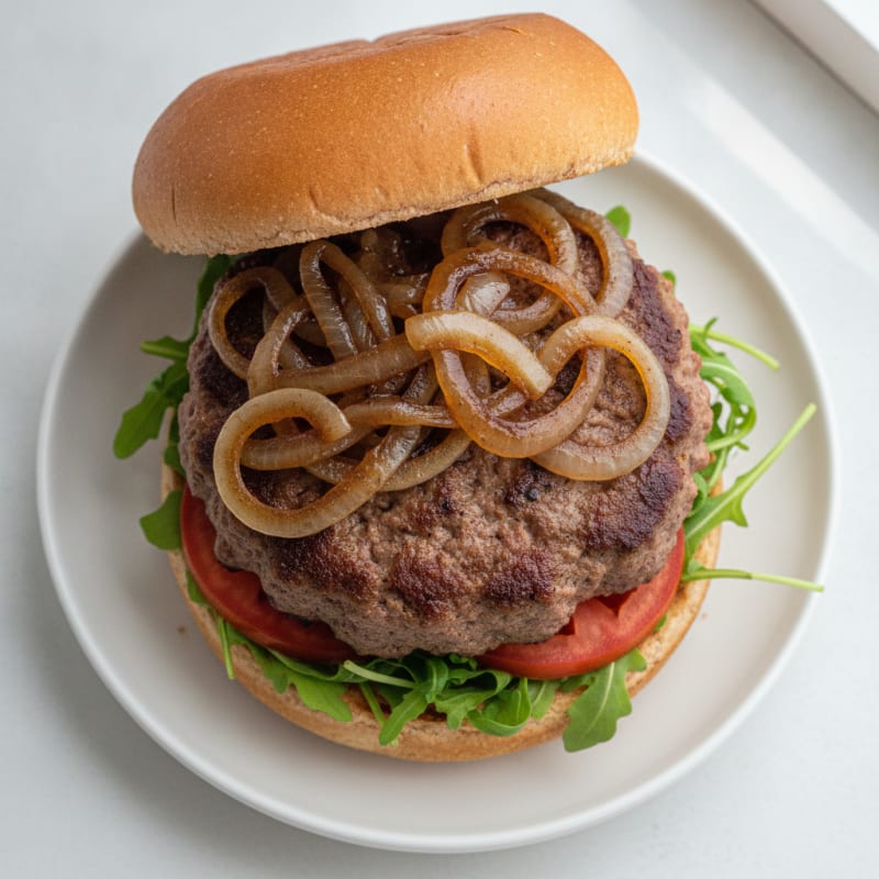 Classic Beef Burger with Caramelized Onions