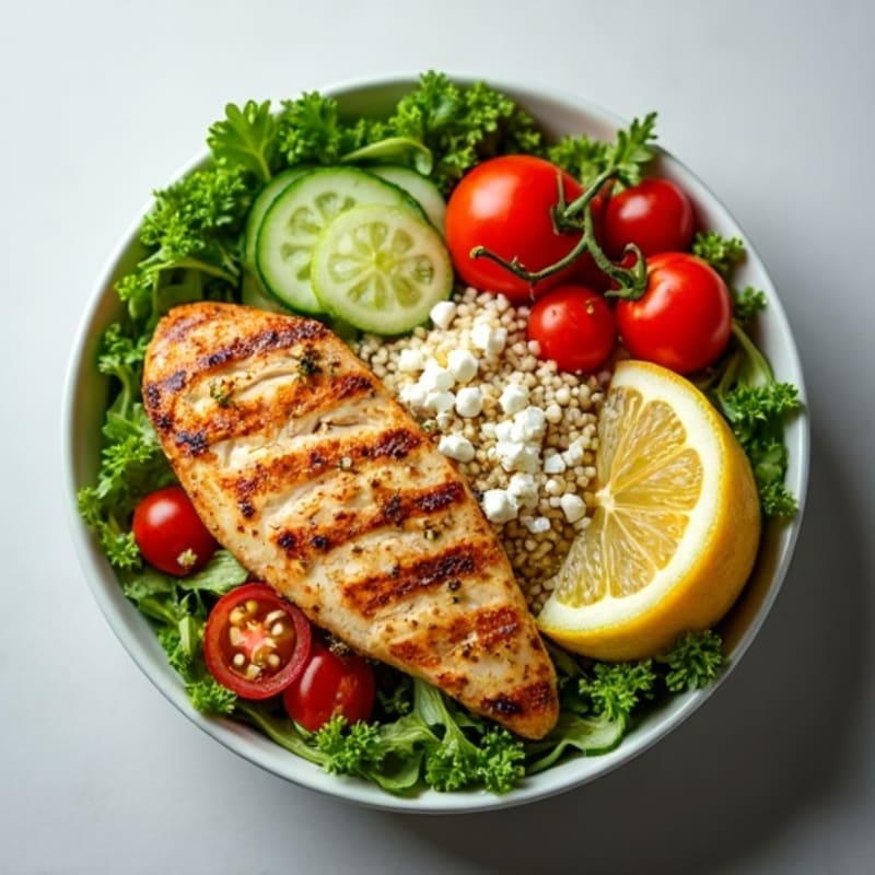 Grilled Chicken Breast and Quinoa Power Bowl with Fresh Greens