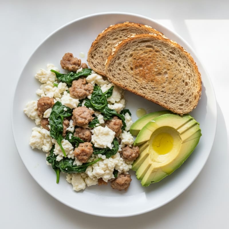 Egg White Scramble with Turkey Sausage and Spinach
