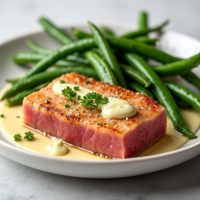 Crispy Seared Ahi Tuna with Creamy Wasabi Mayo and Roasted Green Beans