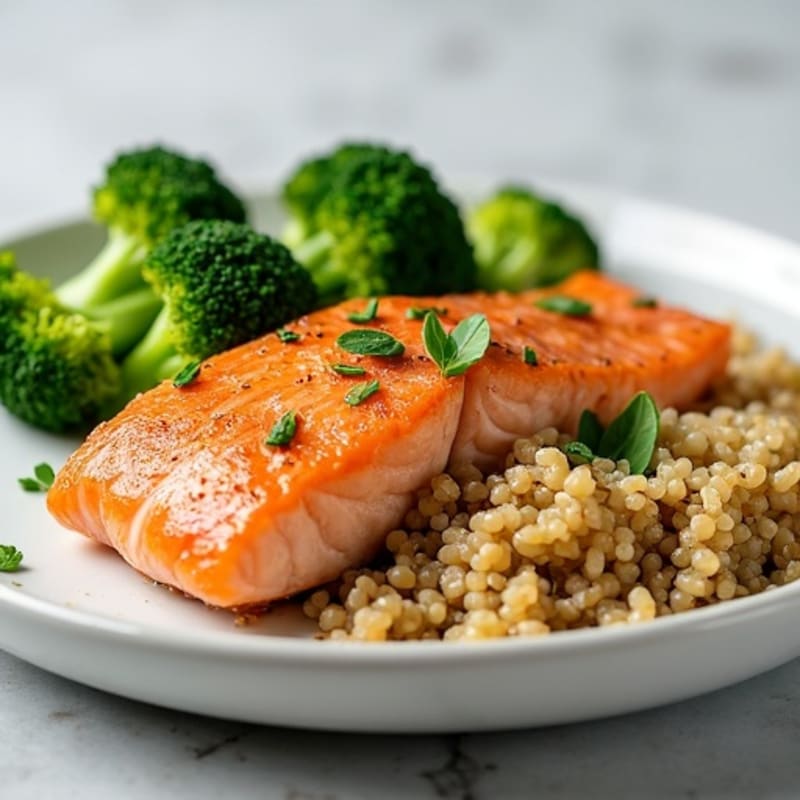 Seared Salmon Fillet with Steamed Broccoli and Quinoa