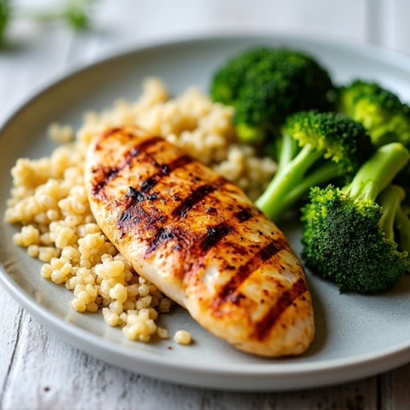 Grilled Chicken Breast with Quinoa and Roasted Broccoli