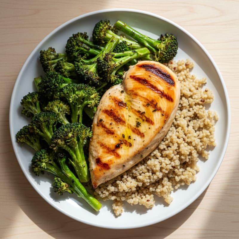 Grilled Chicken Breast with Quinoa and Roasted Broccoli