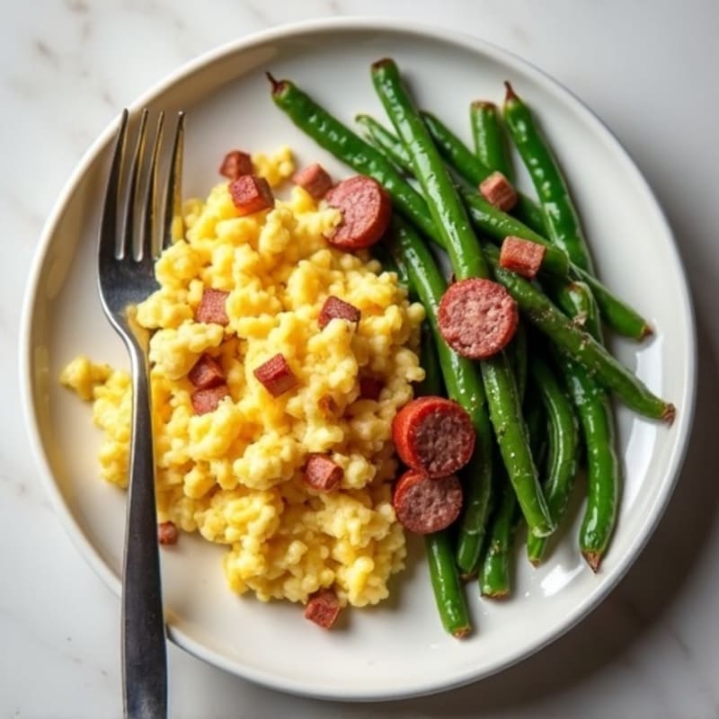 Egg White Scramble with Turkey Sausage and Sautéed Green Beans