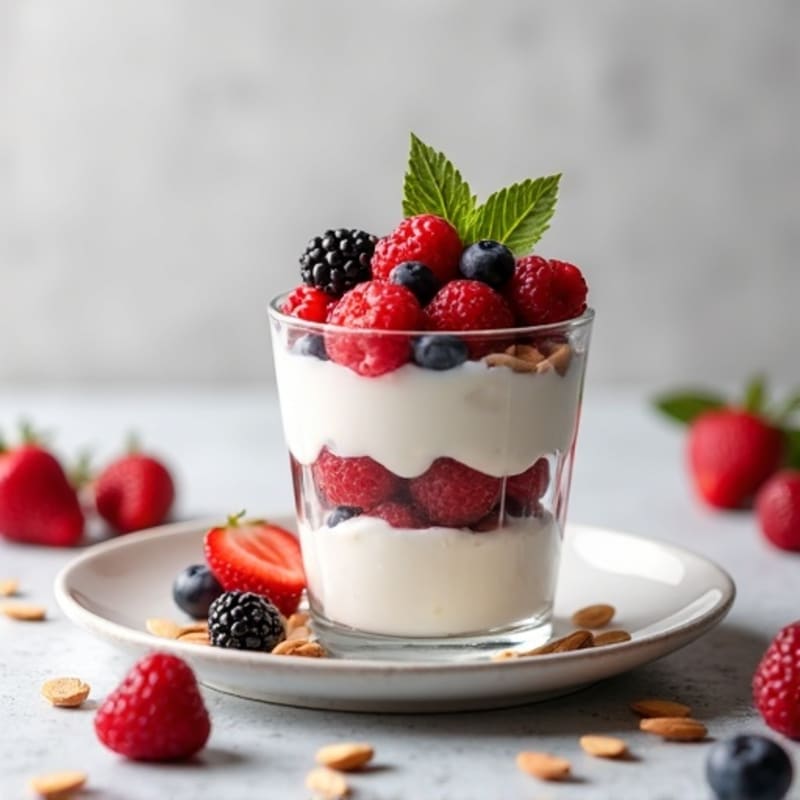 Greek Yogurt Protein Parfait with Mixed Berries and Almonds