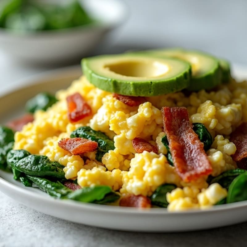 Cottage Cheese Scramble with Spinach and Turkey Bacon