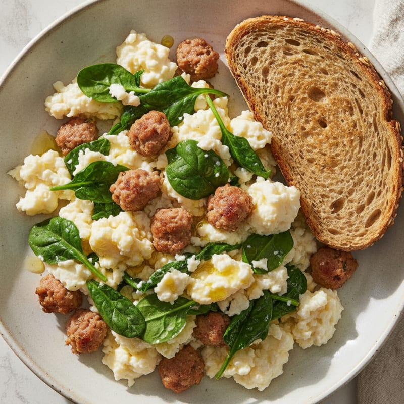 Egg White and Turkey Sausage Scramble with Spinach