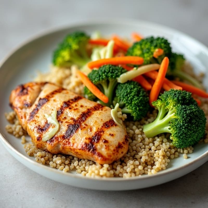 Grilled Chicken Breast with Quinoa and Crunchy Broccoli Slaw