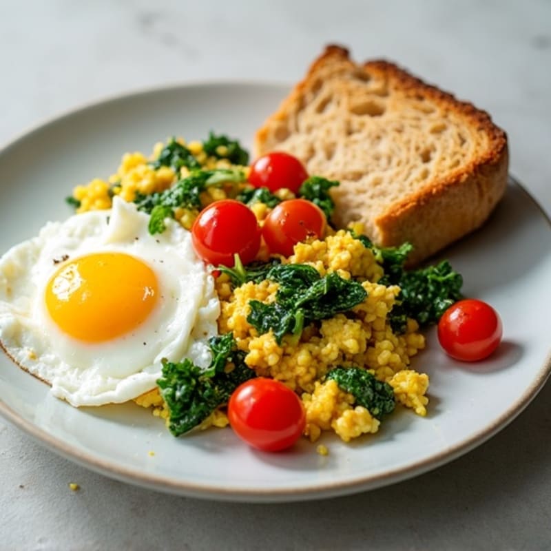 Cottage Cheese Egg Scramble with Spinach and Cherry Tomatoes