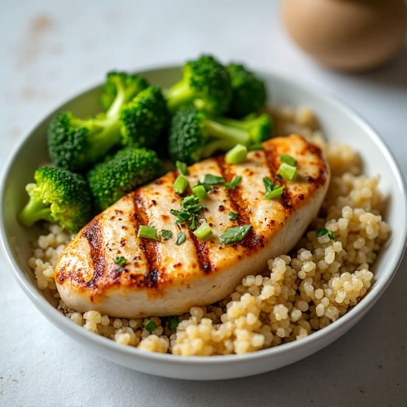 Grilled Chicken Breast with Quinoa and Steamed Broccoli