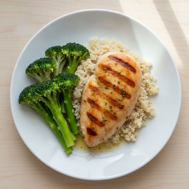 Grilled Chicken Breast with Quinoa and Steamed Broccoli