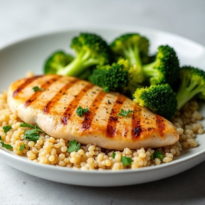 Grilled Chicken Breast with Quinoa and Roasted Broccoli