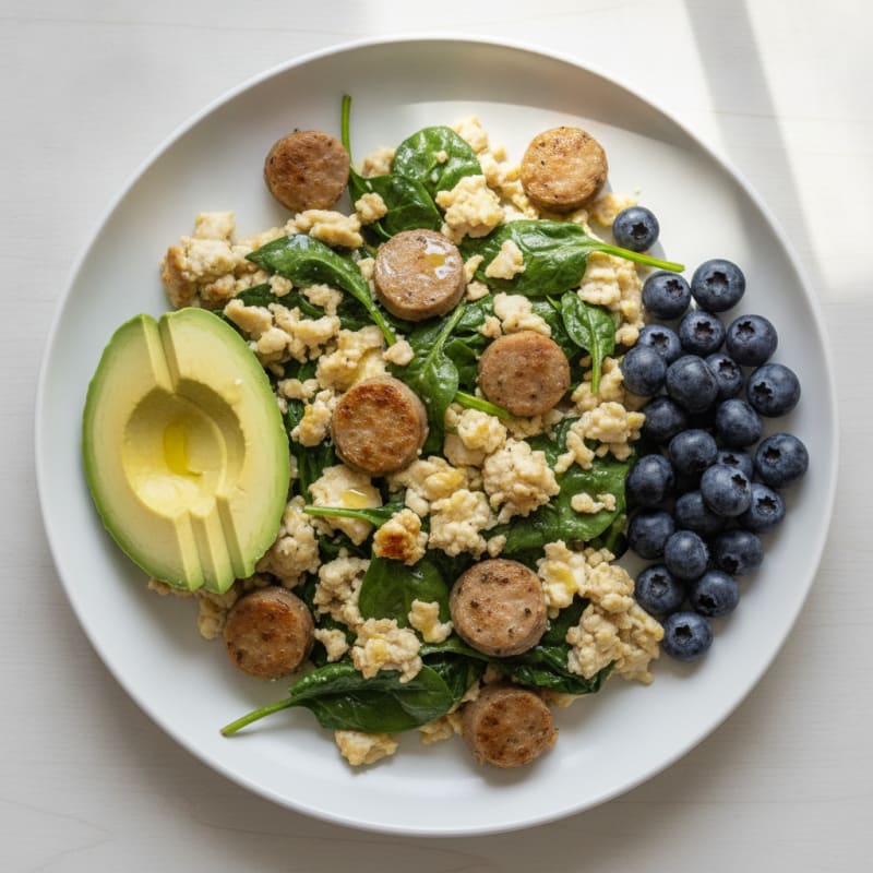 Egg White and Turkey Sausage Scramble with Spinach