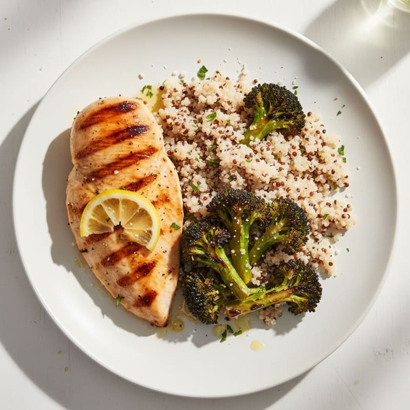 Grilled Chicken Breast with Roasted Broccoli and Quinoa