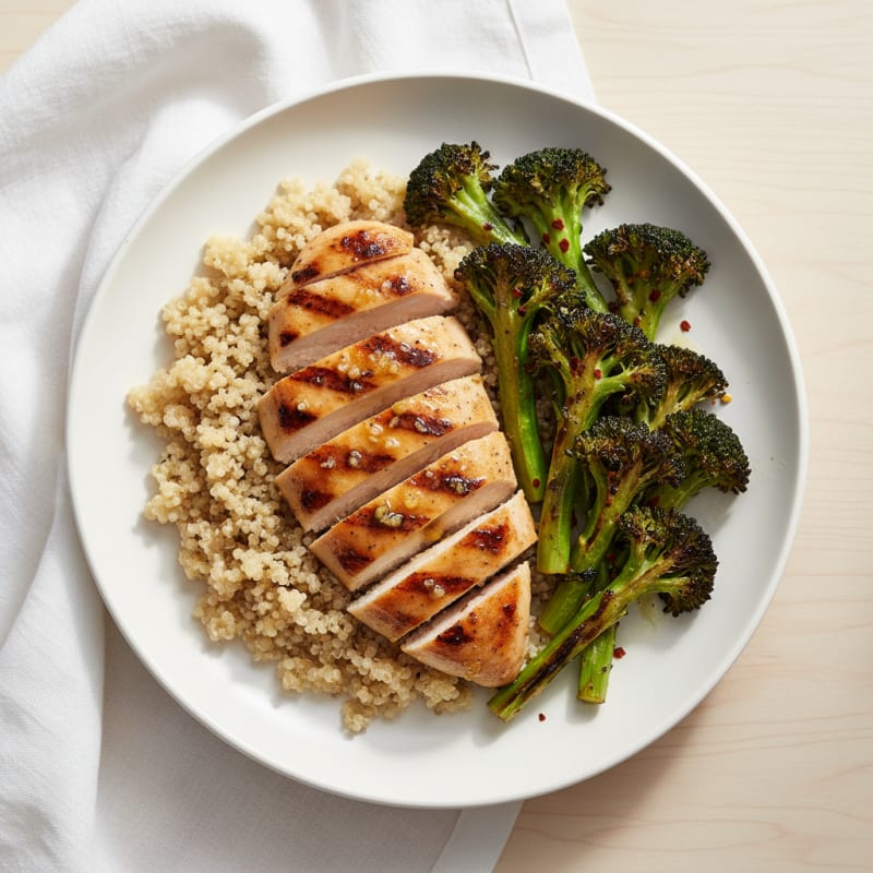 Grilled Chicken Breast with Quinoa and Roasted Broccoli