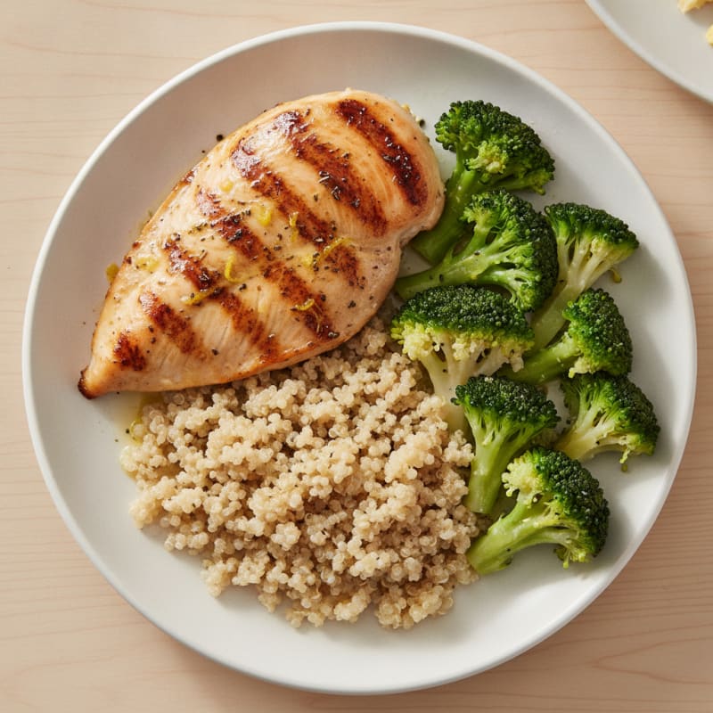 Grilled Chicken Breast with Quinoa and Steamed Broccoli