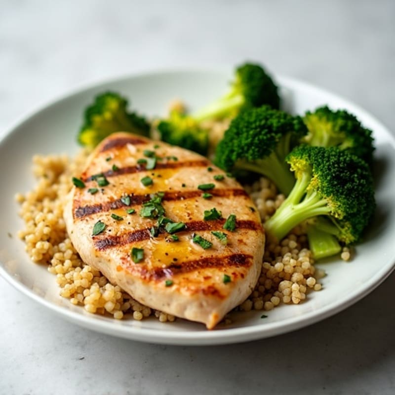 Grilled Chicken Breast with Quinoa and Steamed Broccoli