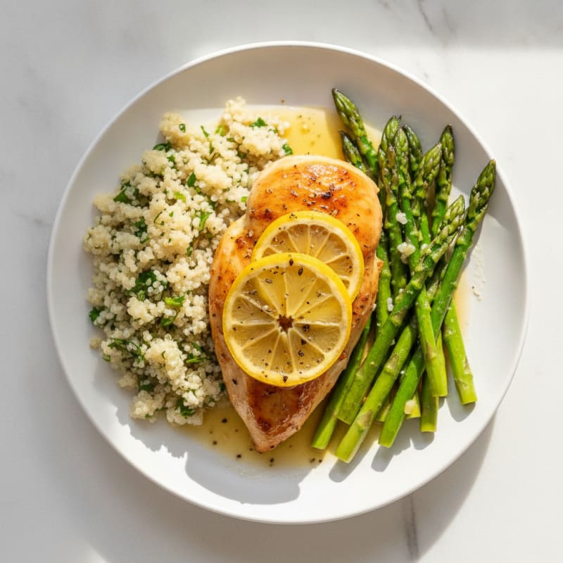 Lemon Herb Roasted Chicken with Quinoa and Asparagus