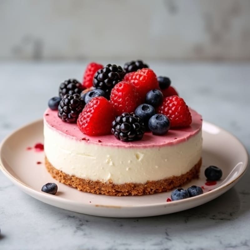 Silky Greek Yogurt Protein Cheesecake with Fresh Berries