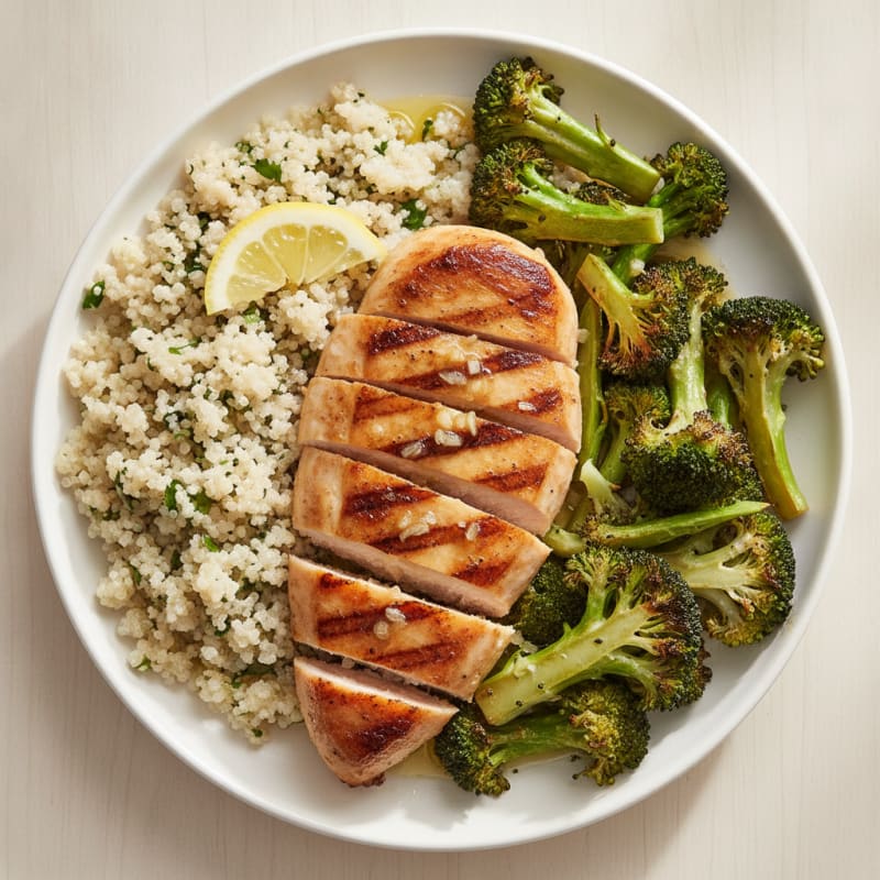 Grilled Chicken Breast with Quinoa and Roasted Broccoli