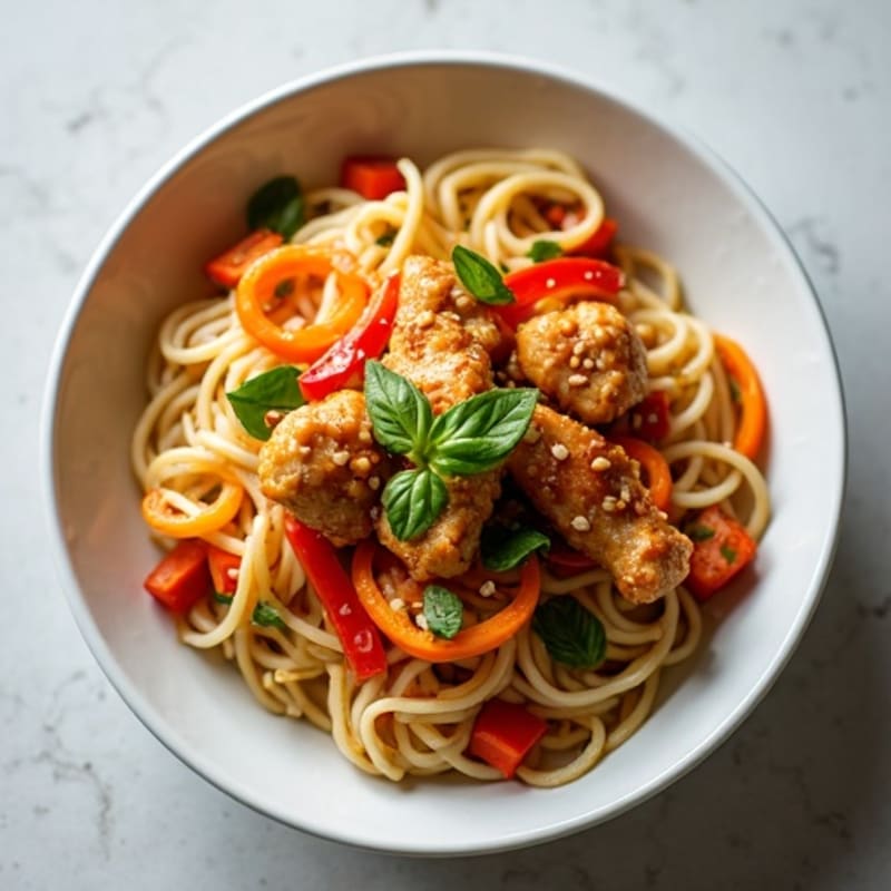 Ginger-Sesame Chicken with Rice Noodle Stir-Fry