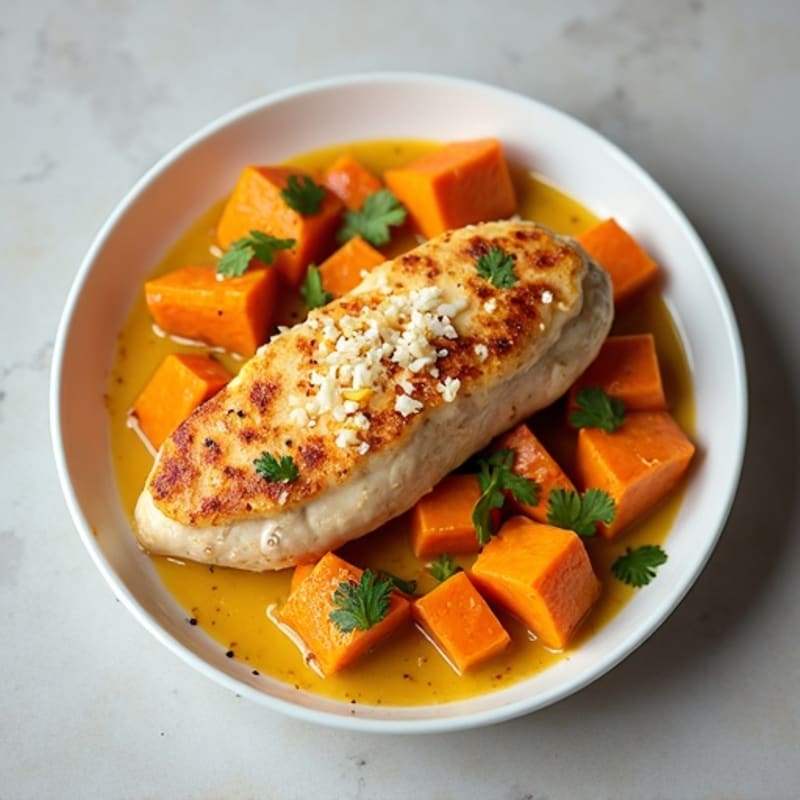 Creamy Coconut Sweet Potato and Chicken Bake