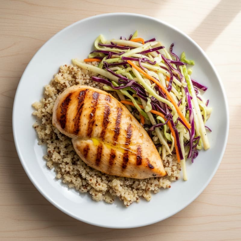 Grilled Chicken Breast with Crunchy Cabbage Slaw and Quinoa