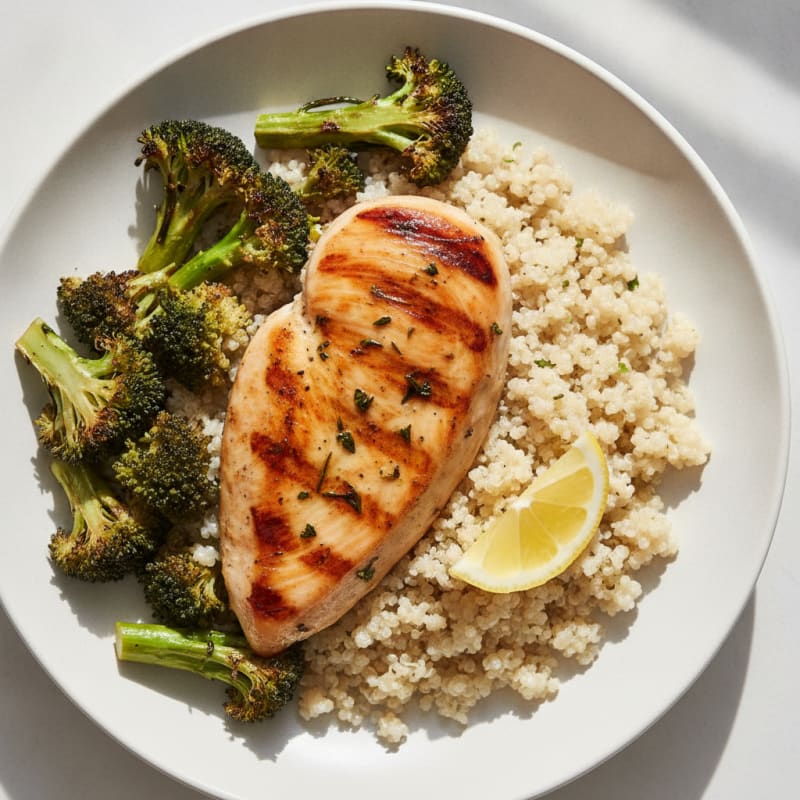 Grilled Chicken Breast with Quinoa and Roasted Broccoli