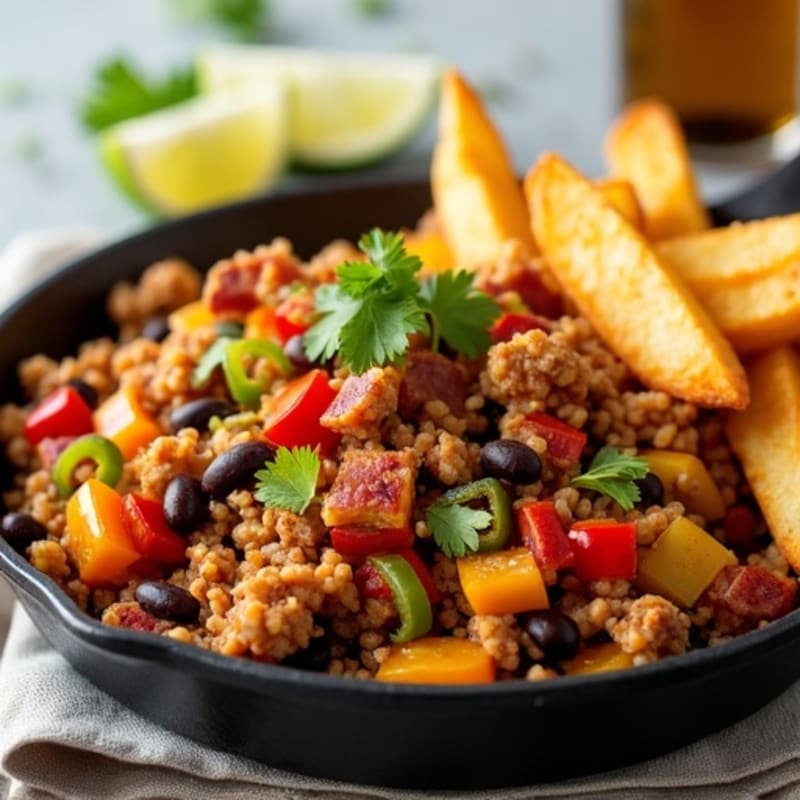 Ground Chicken Taco Skillet with Baked French Fries