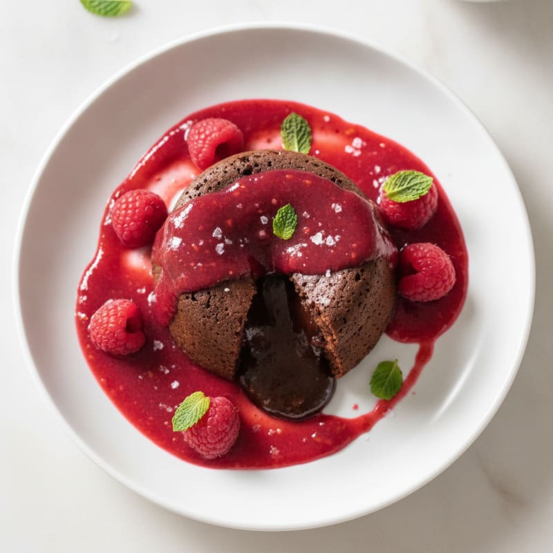 Chocolate Lava Cake with Raspberry Coulis