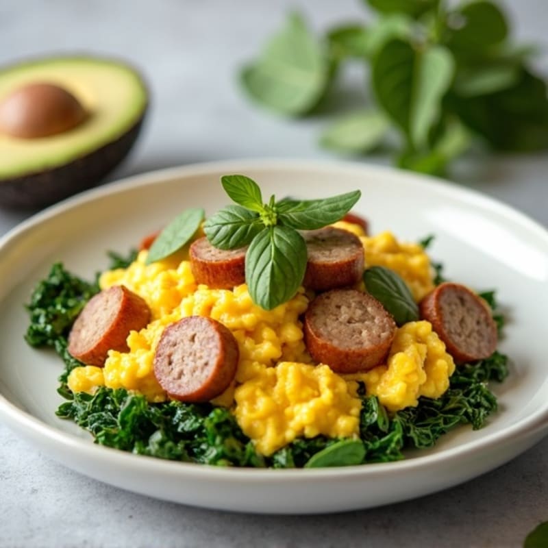 Scrambled Egg Whites with Turkey Sausage and Spinach