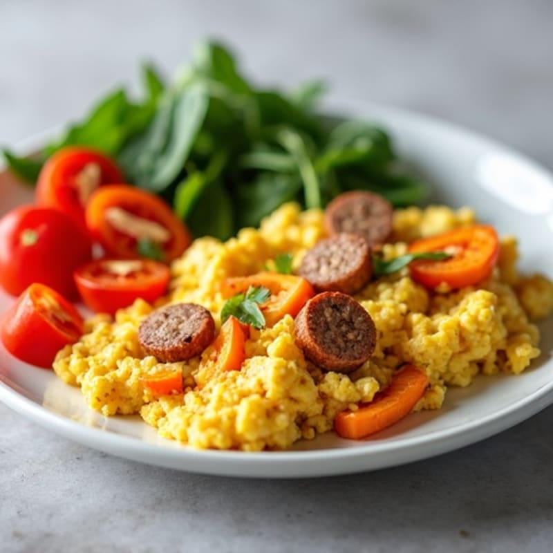 Egg White and Turkey Sausage Scramble with Roasted Sweet Potatoes