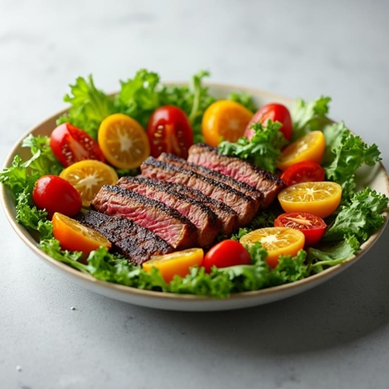 Grilled Steak Salad with Cherry Tomatoes and Mixed Greens