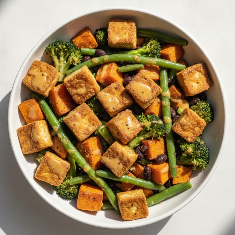 Roasted Tofu and Sweet Potato Harvest Bowl