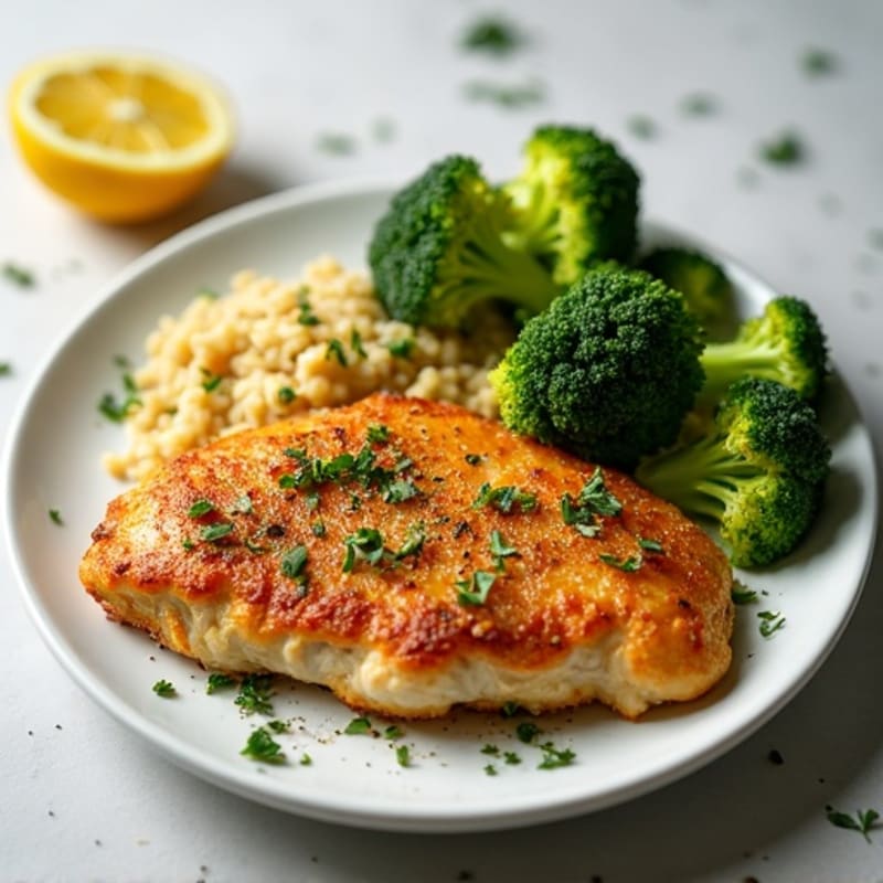 Crispy Lemon-Herb Chicken with Roasted Broccoli and Quinoa