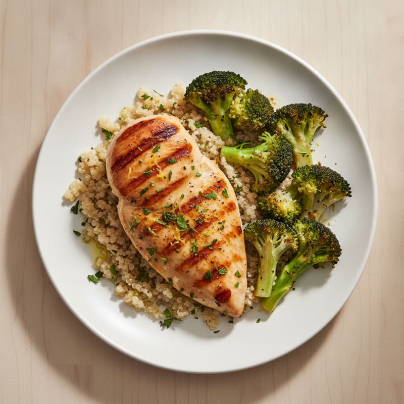 Grilled Chicken Breast with Roasted Broccoli and Quinoa