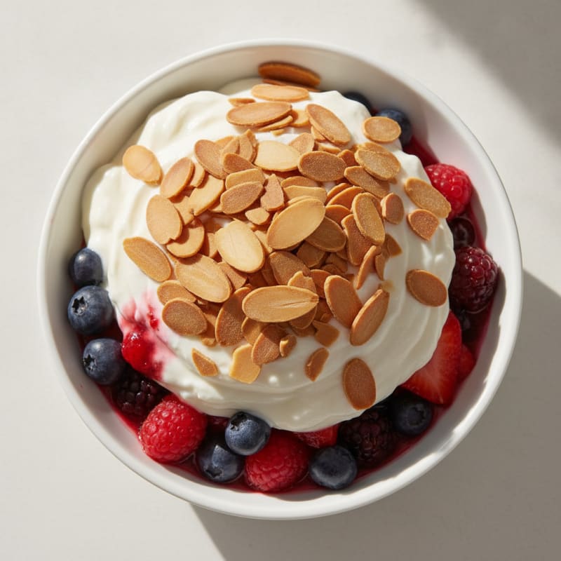 Greek Yogurt Protein Parfait with Mixed Berries and Almonds
