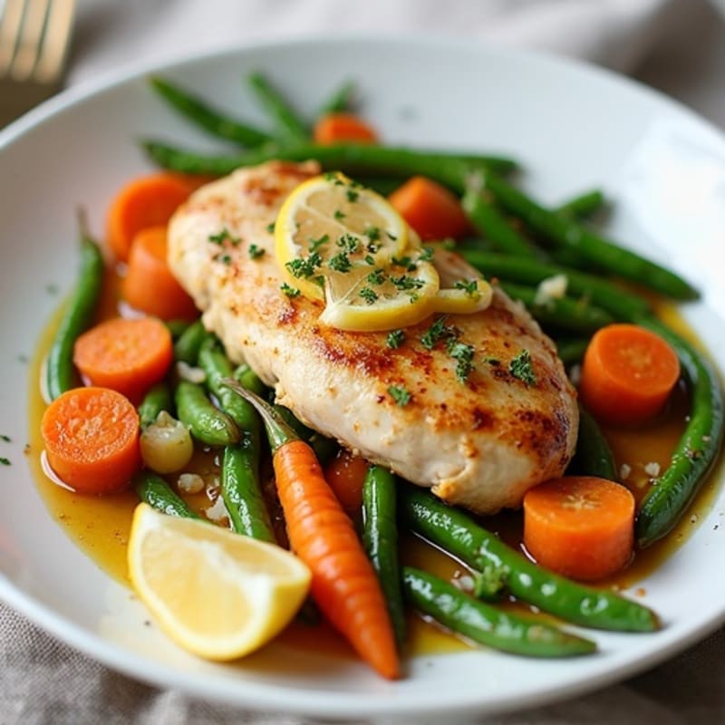 Lemon Garlic Chicken with Roasted Carrots and Green Beans
