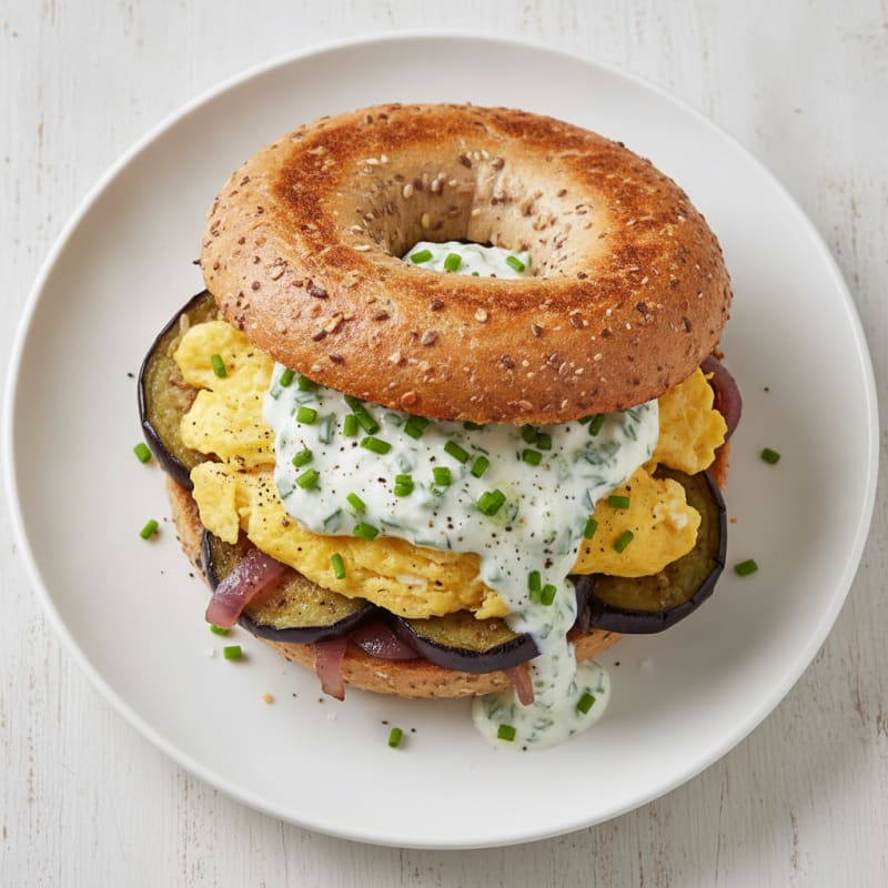 Egg and Eggplant Bagel Sandwich