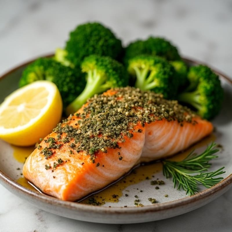 Herb-Crusted Baked Salmon with Roasted Broccoli