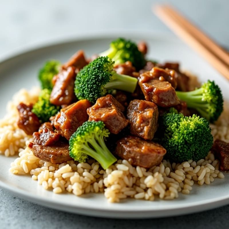 Savory Beef and Crispy Broccoli Stir-Fry with Brown Rice