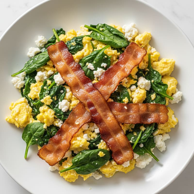 Cottage Cheese Scramble with Spinach and Turkey Bacon