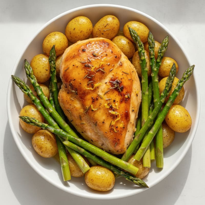 Lemon Herb Roasted Chicken with Asparagus
