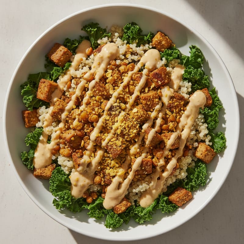 Crispy Lentil and Quinoa Power Bowl with Lemon Tahini Drizzle