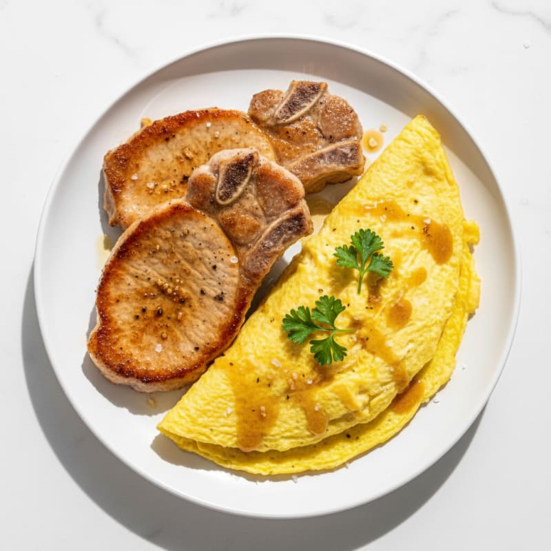 Pan-Seared Pork Chops with Savory Omelet