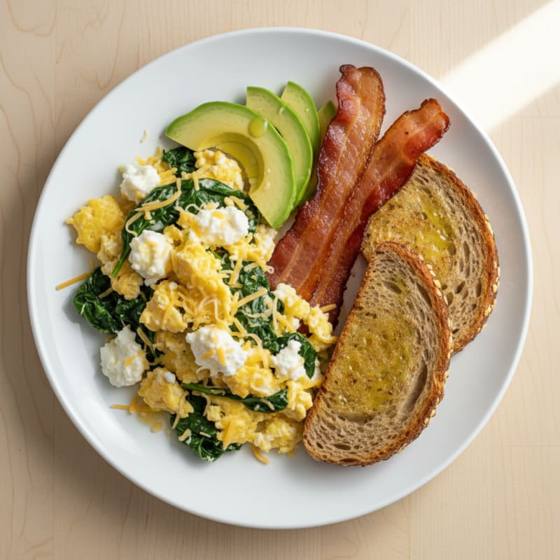 Cottage Cheese Scramble with Spinach and Turkey Bacon