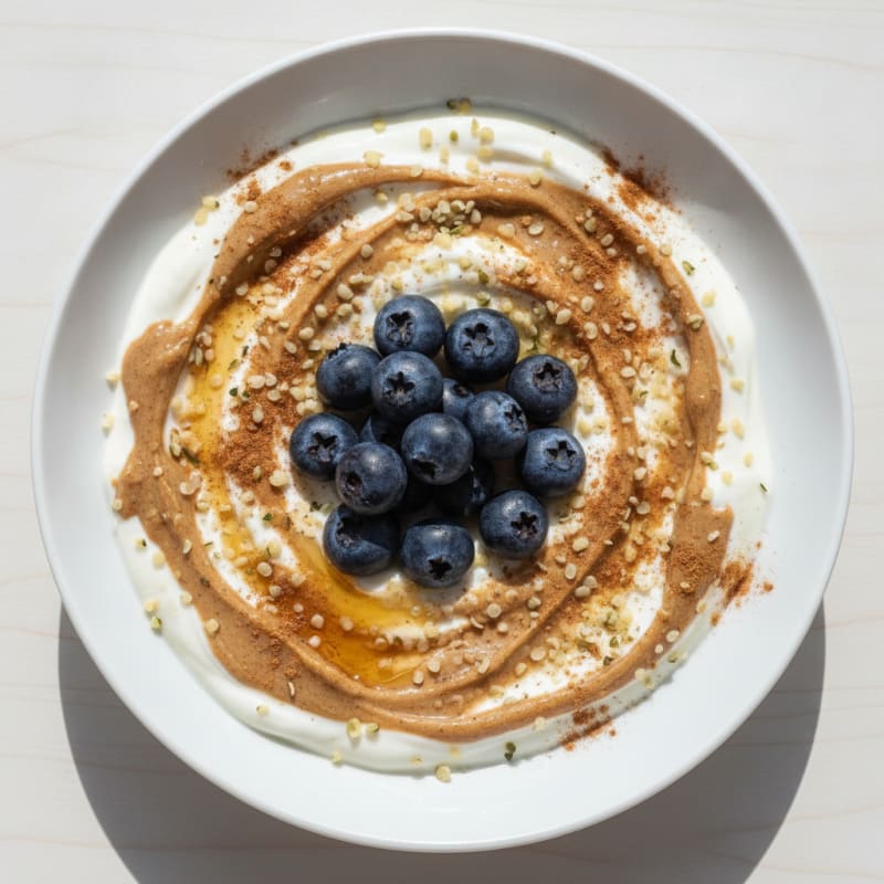 Silky Greek Yogurt with Almond Butter and Blueberries
