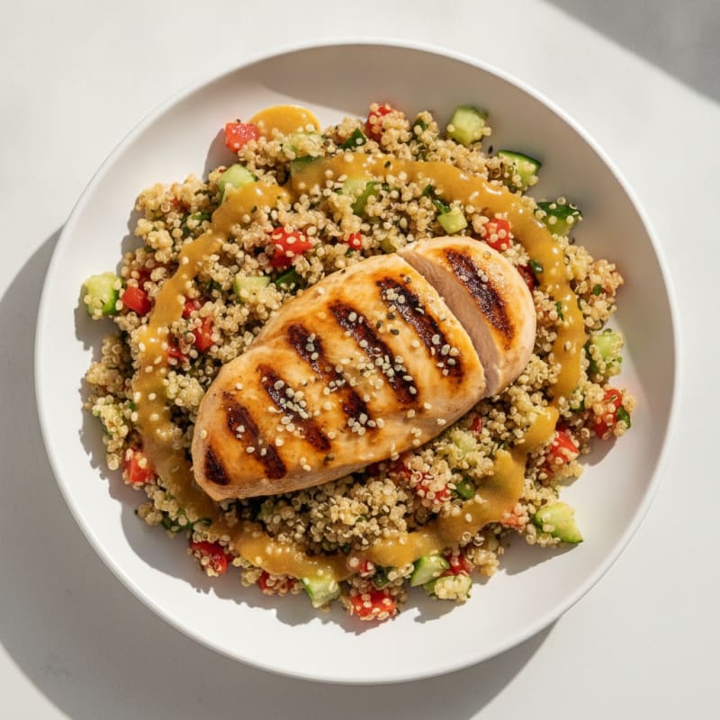 Grilled Chicken Breast with Crunchy Quinoa Salad and Lemon Vinaigrette
