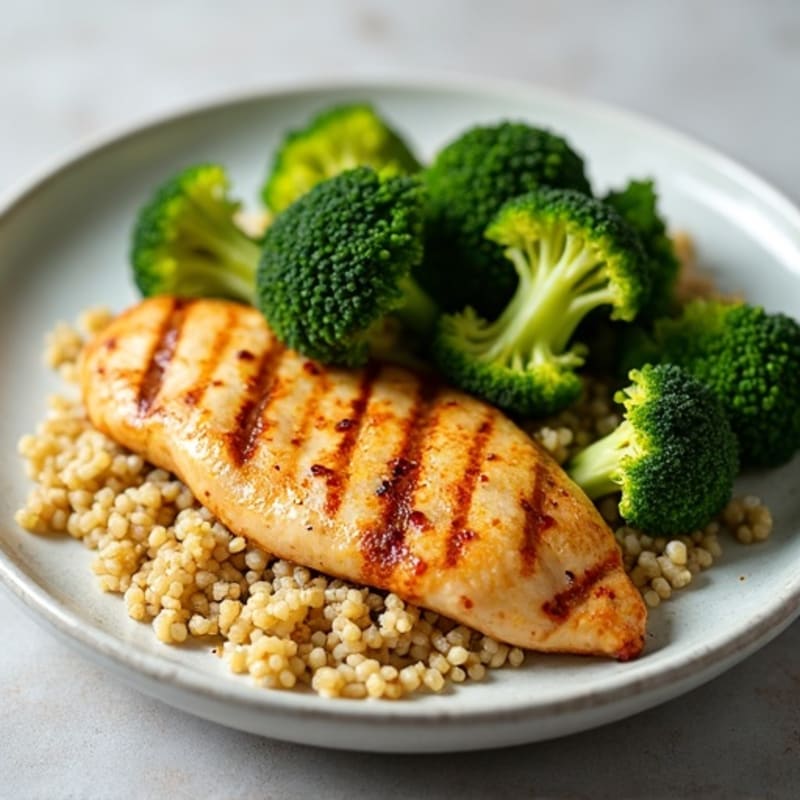 Grilled Chicken Breast with Roasted Broccoli and Quinoa